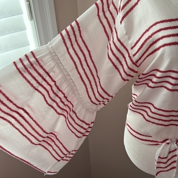 Lavender Field L Boho Striped Top With Front Tie - Picture 2 of 7